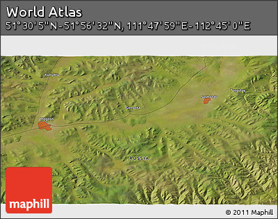 Satellite 3D Map of the Area around 51° 43' 18" N, 112° 16' 30" E