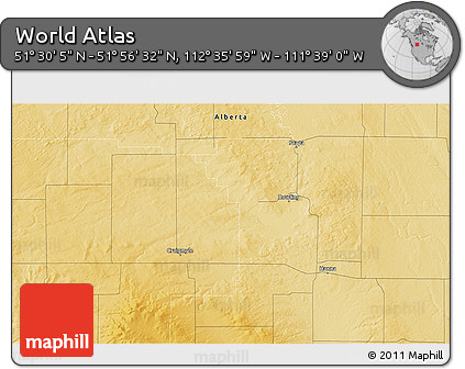 Physical 3D Map of the Area around 51° 43' 18" N, 112° 7' 30" W