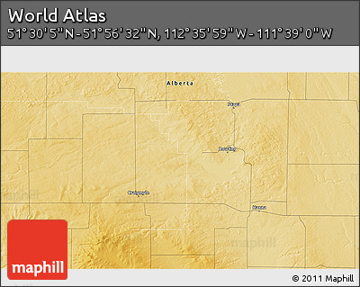 Physical 3D Map of the Area around 51° 43' 18" N, 112° 7' 30" W