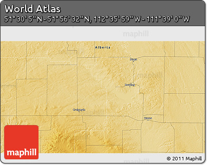 Physical 3D Map of the Area around 51° 43' 18" N, 112° 7' 30" W