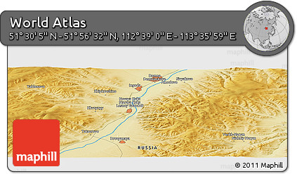 Physical Panoramic Map of the Area around 51° 43' 18" N, 113° 7' 30" E