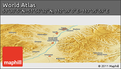 Physical Panoramic Map of the Area around 51° 43' 18" N, 113° 7' 30" E