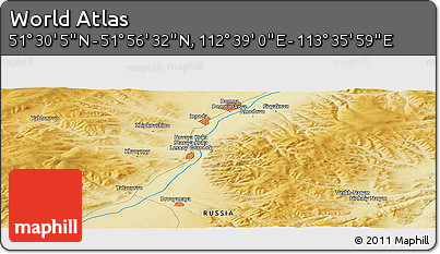 Physical Panoramic Map of the Area around 51° 43' 18" N, 113° 7' 30" E
