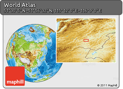 Physical Location Map of the Area around 51° 43' 18" N, 115° 40' 30" E