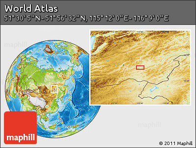 Physical Location Map of the Area around 51° 43' 18" N, 115° 40' 30" E