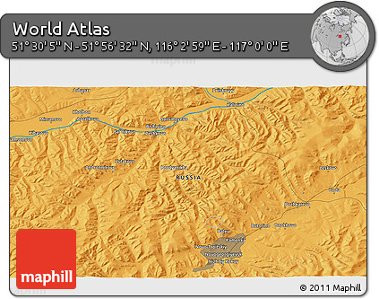 Political 3D Map of the Area around 51° 43' 18" N, 116° 31' 30" E