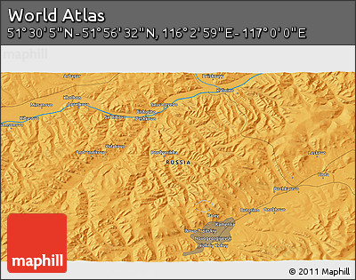Political 3D Map of the Area around 51° 43' 18" N, 116° 31' 30" E