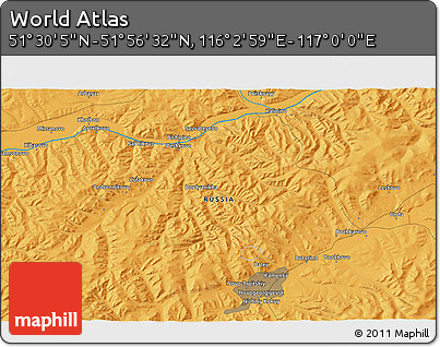 Political 3D Map of the Area around 51° 43' 18" N, 116° 31' 30" E