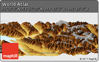 Physical Panoramic Map of the Area around 51° 43' 18" N, 117° 13' 29" W