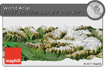 Satellite Panoramic Map of the Area around 51° 43' 18" N, 117° 13' 29" W