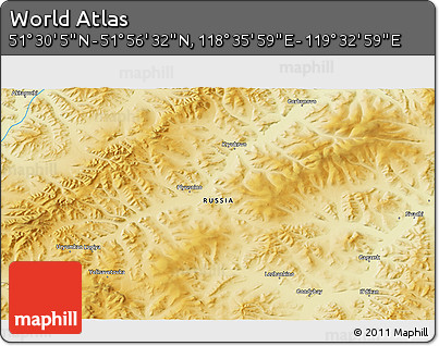 Physical 3D Map of the Area around 51° 43' 18" N, 119° 4' 29" E