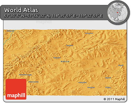 Political 3D Map of the Area around 51° 43' 18" N, 119° 4' 29" E