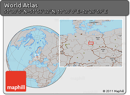 Gray Location Map of the Area around 51° 43' 18" N, 11° 58' 29" E