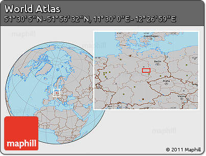 Gray Location Map of the Area around 51° 43' 18" N, 11° 58' 29" E