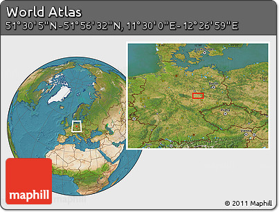 Satellite Location Map of the Area around 51° 43' 18" N, 11° 58' 29" E