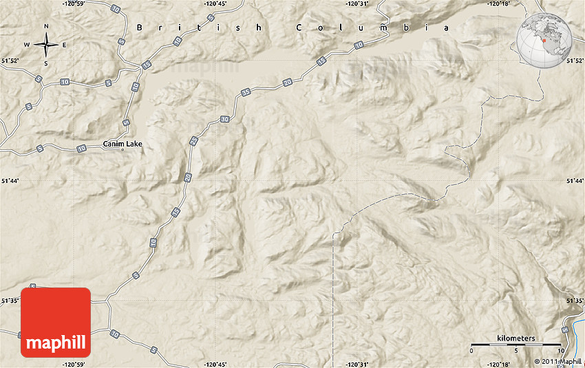 Shaded Relief Map of Canim Lake