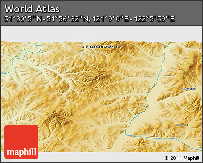 Physical 3D Map of the Area around 51° 43' 18" N, 121° 37' 30" E