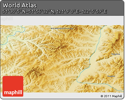 Physical 3D Map of the Area around 51° 43' 18" N, 121° 37' 30" E