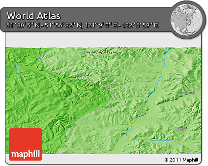 Political 3D Map of the Area around 51° 43' 18" N, 121° 37' 30" E