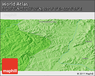 Political 3D Map of the Area around 51° 43' 18" N, 121° 37' 30" E
