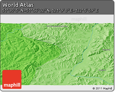 Political 3D Map of the Area around 51° 43' 18" N, 121° 37' 30" E