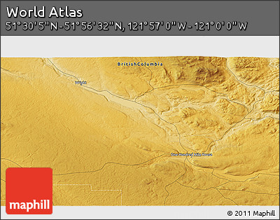 Physical 3D Map of the Area around 51° 43' 18" N, 121° 28' 29" W