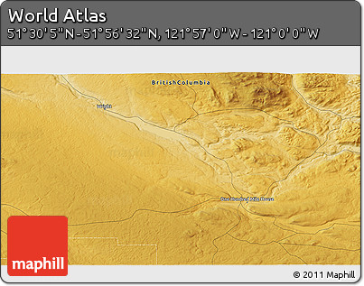 Physical 3D Map of the Area around 51° 43' 18" N, 121° 28' 29" W