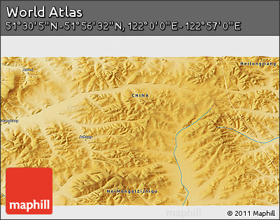 Physical 3D Map of the Area around 51° 43' 18" N, 122° 28' 29" E