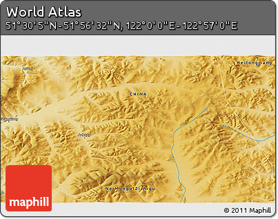 Physical 3D Map of the Area around 51° 43' 18" N, 122° 28' 29" E