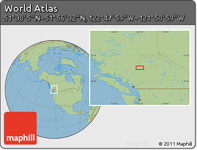 Savanna Style Location Map of the Area around 51° 43' 18" N, 122° 19' 29" W