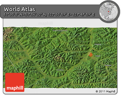 Satellite 3D Map of the Area around 51° 43' 18" N, 123° 19' 29" E