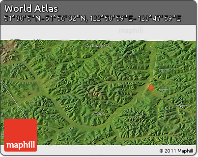 Satellite 3D Map of the Area around 51° 43' 18" N, 123° 19' 29" E