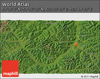 Satellite 3D Map of the Area around 51° 43' 18" N, 123° 19' 29" E