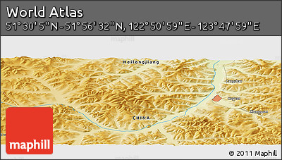 Physical Panoramic Map of the Area around 51° 43' 18" N, 123° 19' 29" E