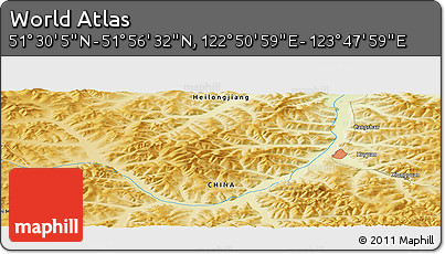 Physical Panoramic Map of the Area around 51° 43' 18" N, 123° 19' 29" E