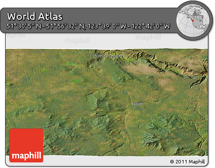 Satellite 3D Map of the Area around 51° 43' 18" N, 123° 10' 30" W
