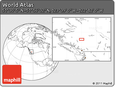 Blank Location Map of the Area around 51° 43' 18" N, 123° 10' 30" W