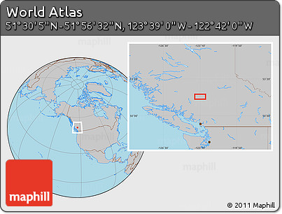 Gray Location Map of the Area around 51° 43' 18" N, 123° 10' 30" W