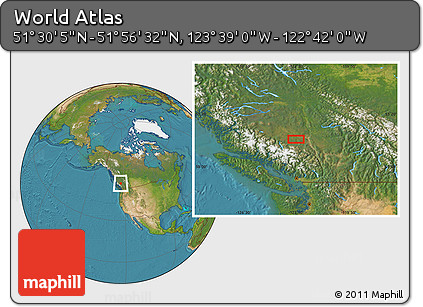 Satellite Location Map of the Area around 51° 43' 18" N, 123° 10' 30" W
