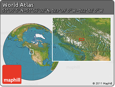 Satellite Location Map of the Area around 51° 43' 18" N, 123° 10' 30" W