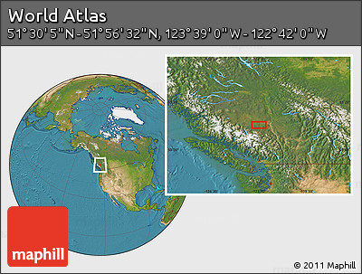 Satellite Location Map of the Area around 51° 43' 18" N, 123° 10' 30" W