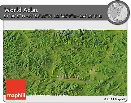 Satellite 3D Map of the Area around 51° 43' 18" N, 124° 10' 30" E
