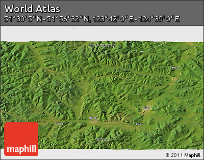 Satellite 3D Map of the Area around 51° 43' 18" N, 124° 10' 30" E