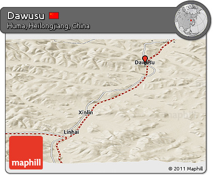 Shaded Relief Panoramic Map of Dawusu