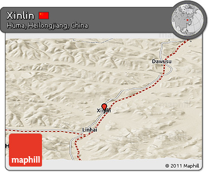 Shaded Relief Panoramic Map of Xinlin