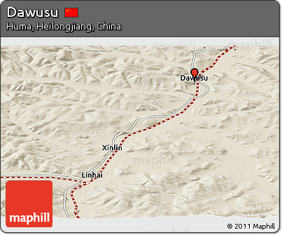 Shaded Relief Panoramic Map of Dawusu
