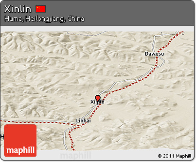 Shaded Relief Panoramic Map of Xinlin