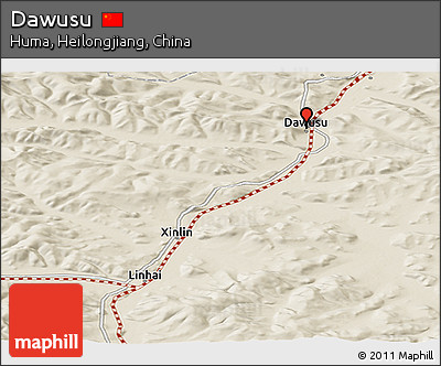 Shaded Relief Panoramic Map of Dawusu