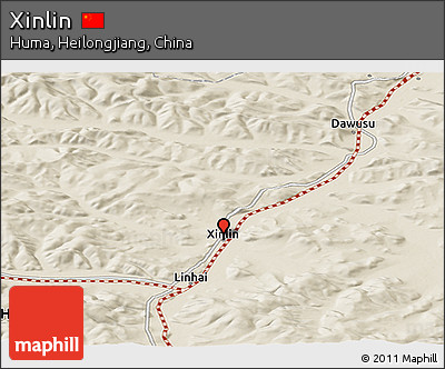 Shaded Relief Panoramic Map of Xinlin