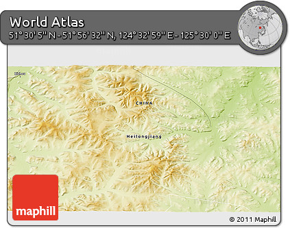 Physical 3D Map of the Area around 51° 43' 18" N, 125° 1' 30" E